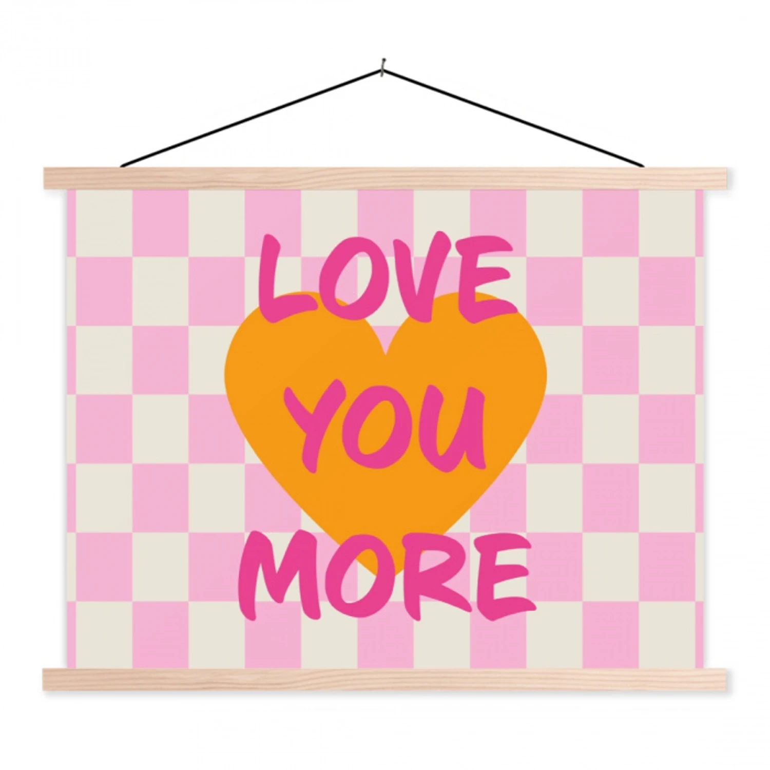 Valentijn - Love - Roze - Oranje textielposter latten blank klein -3d