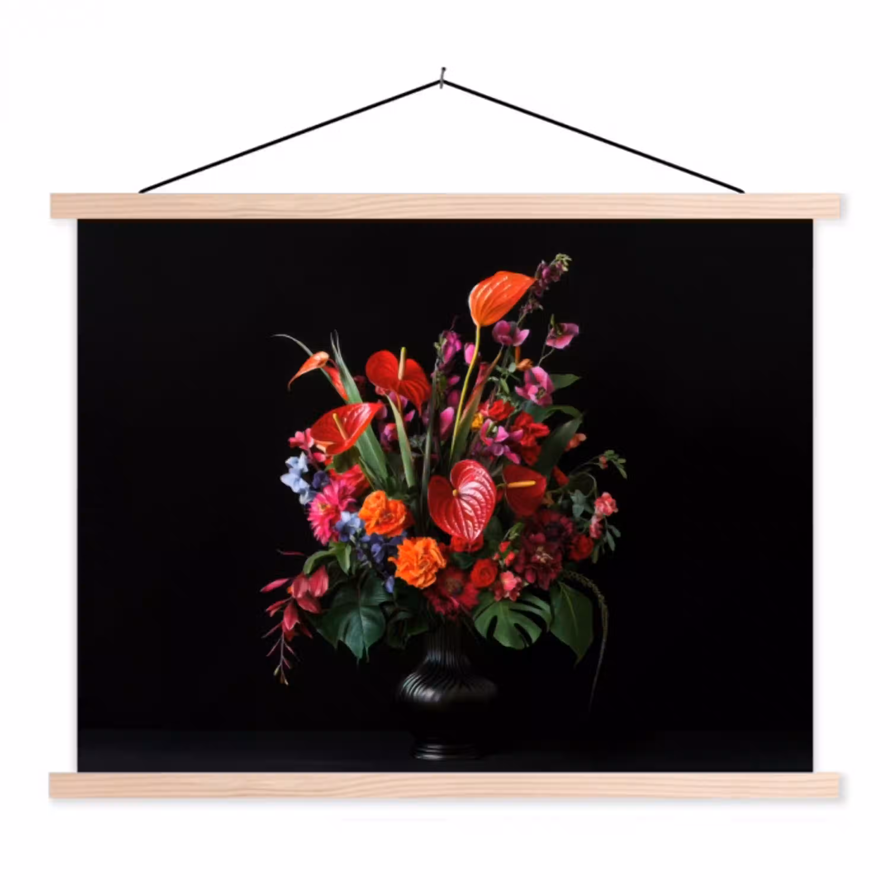 Bloemen - Boeket - Sierlijk textielposter latten blank klein -3d