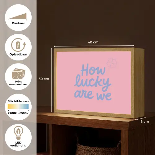 How lucky are we - Klavervier - Roze - Blauw Light Box met batterij (Wandlamp) middel -USP_websiteoverzichtNL