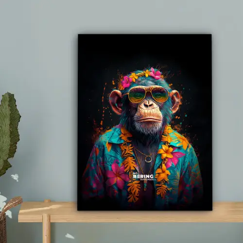 Chimpansee met Hawaii blouse canvas 2cm klein -sfeer4