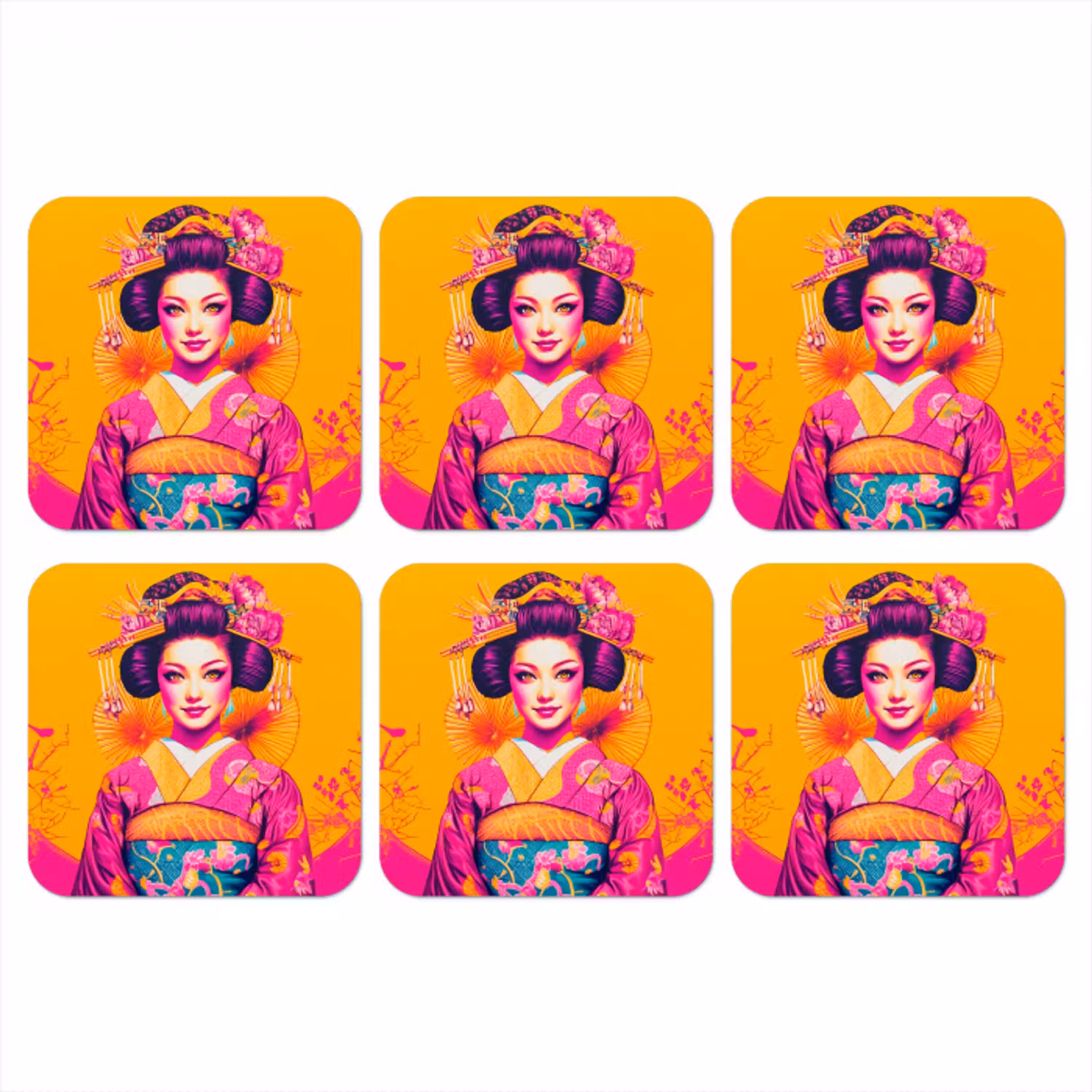 Bloemen - Vrouw - Kimono - Roze onderzetter kurk middel -3d