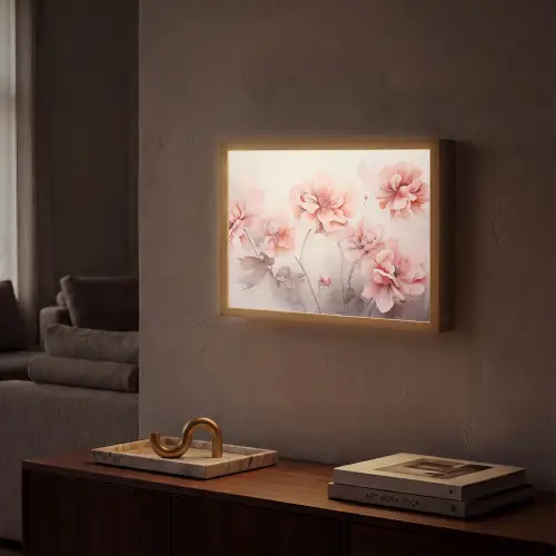Bloemen - Roze - Kunst - Abstract - Aquarel Light Box met batterij (Wandlamp) middel -sfeer1