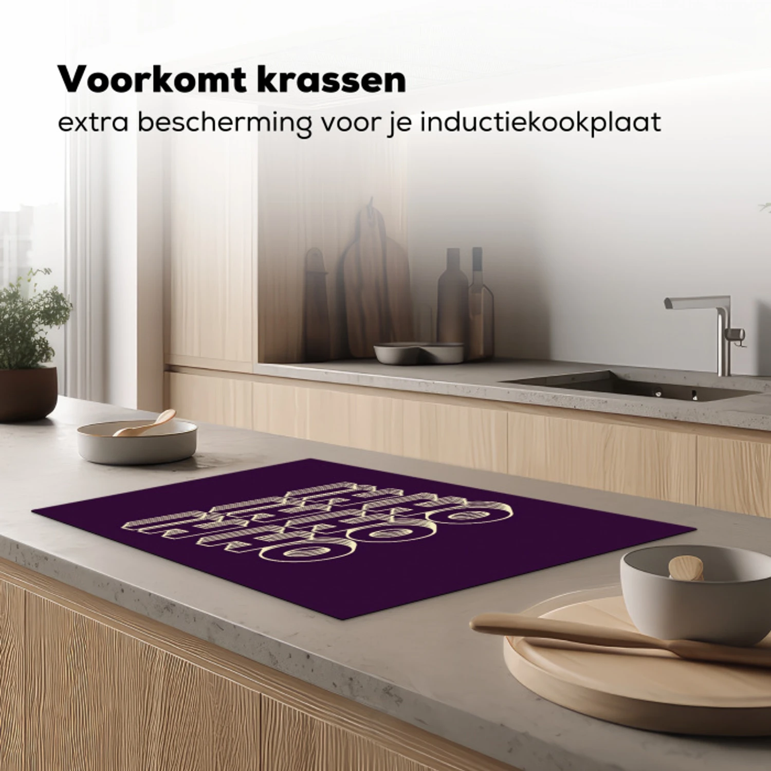 Oh hi - Paars - 3D Inductie beschermer vinyl 3mm klein -sfeer1