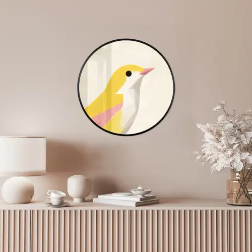 Vogel - Minimalistisch - Geel Fotolijst rond zonder passe partout klein -sfeer3