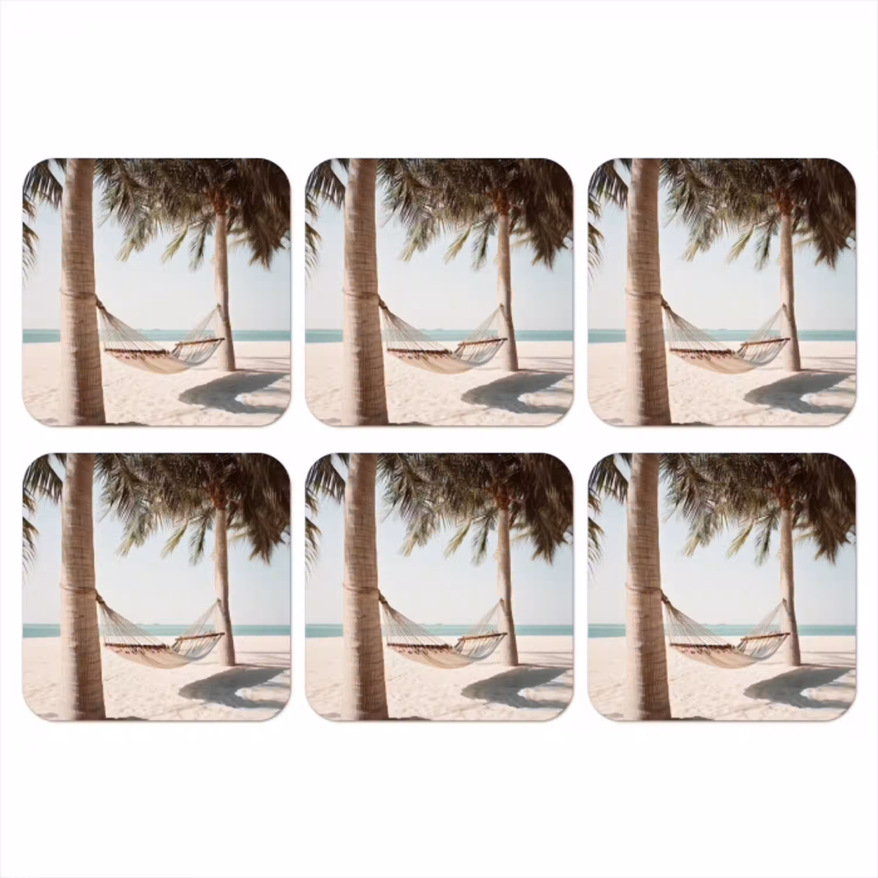 Hangmat - Palmbomen - Strand - Zee onderzetter kurk middel -3d