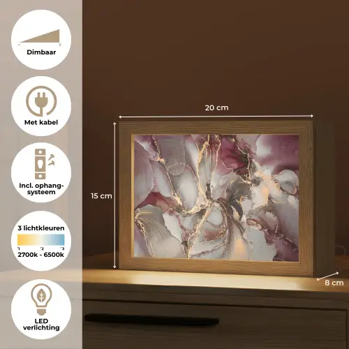 Goud - Marmer - Paars Light Box met kabel (Tafellamp) klein -USP_NL
