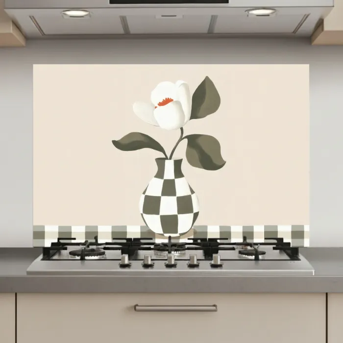 Vaas - Geruit - Groen - Bloem keuken achterwand spatscherm klein -3d_website