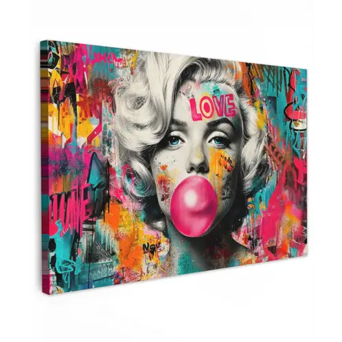 Vrouw - Kauwgom - Graffiti - Neonkleuren canvas 2cm klein -z3d