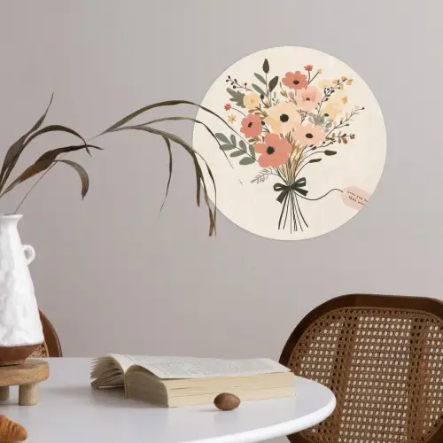 Bloemen - Quote - Beige - Lint Wandcirkel behangsticker klein -sfeer3