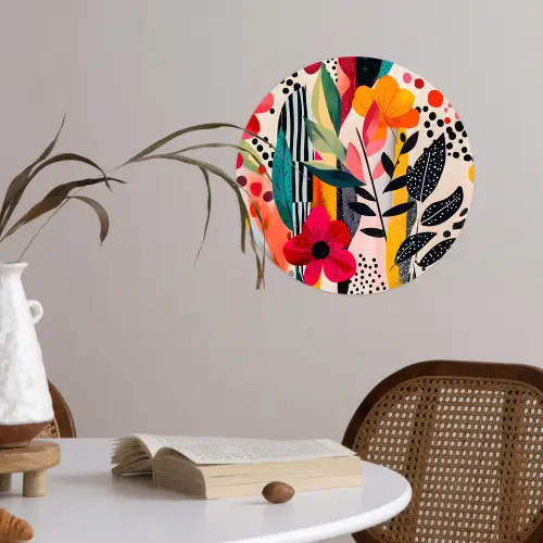 Bloemen - Bladeren - Abstract - Kleurrijk Wandcirkel behangsticker klein -sfeer3
