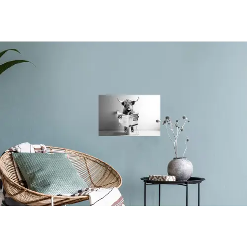 WC - Toilet - Krant - Schotse Hooglander - Zwart Wit Muursticker klein -plant