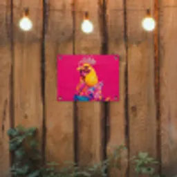 Haan - Kleurrijk - Kimono - Roze tuinposter los doek klein -sfeer1