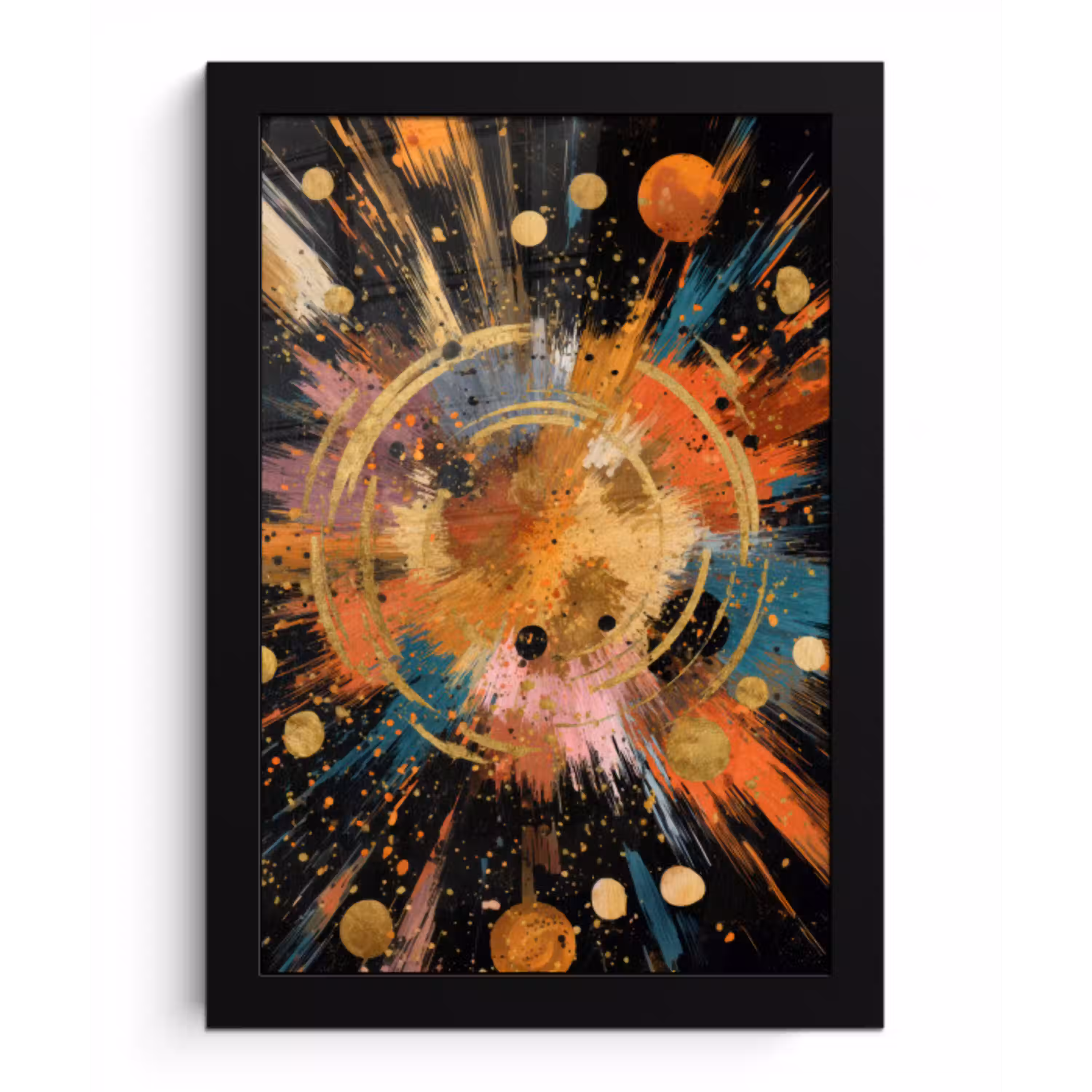 Explosie - Verfstructuur - Goud - Abstract fotolijst zwart zonder passe partout klein -3d