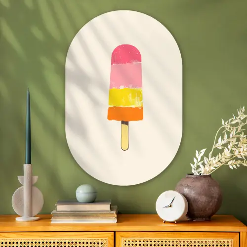 Waterijsje - Retro - Stokje - Roze Wandcirkel Ovaal Glas middel -sfeer2