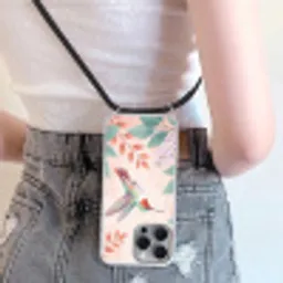 Kolibrie - Vliegen - Natuur - Illustratie - Kleurrijk Hoesje iPhone 16 Pro Max met koord klein -sfeer5