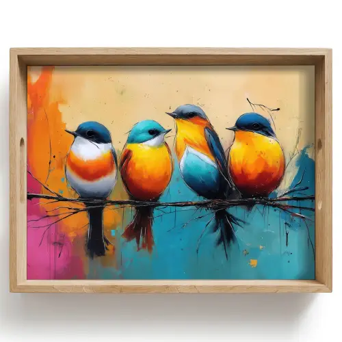 Vogels - Kleurrijk - Tak - Abstract Dienblad Rechthoek middel -z3d_shopping