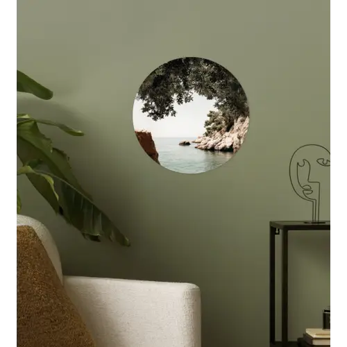 Rotsen - Zee - Boom - Groen Wandcirkel behangsticker klein -sfeer2