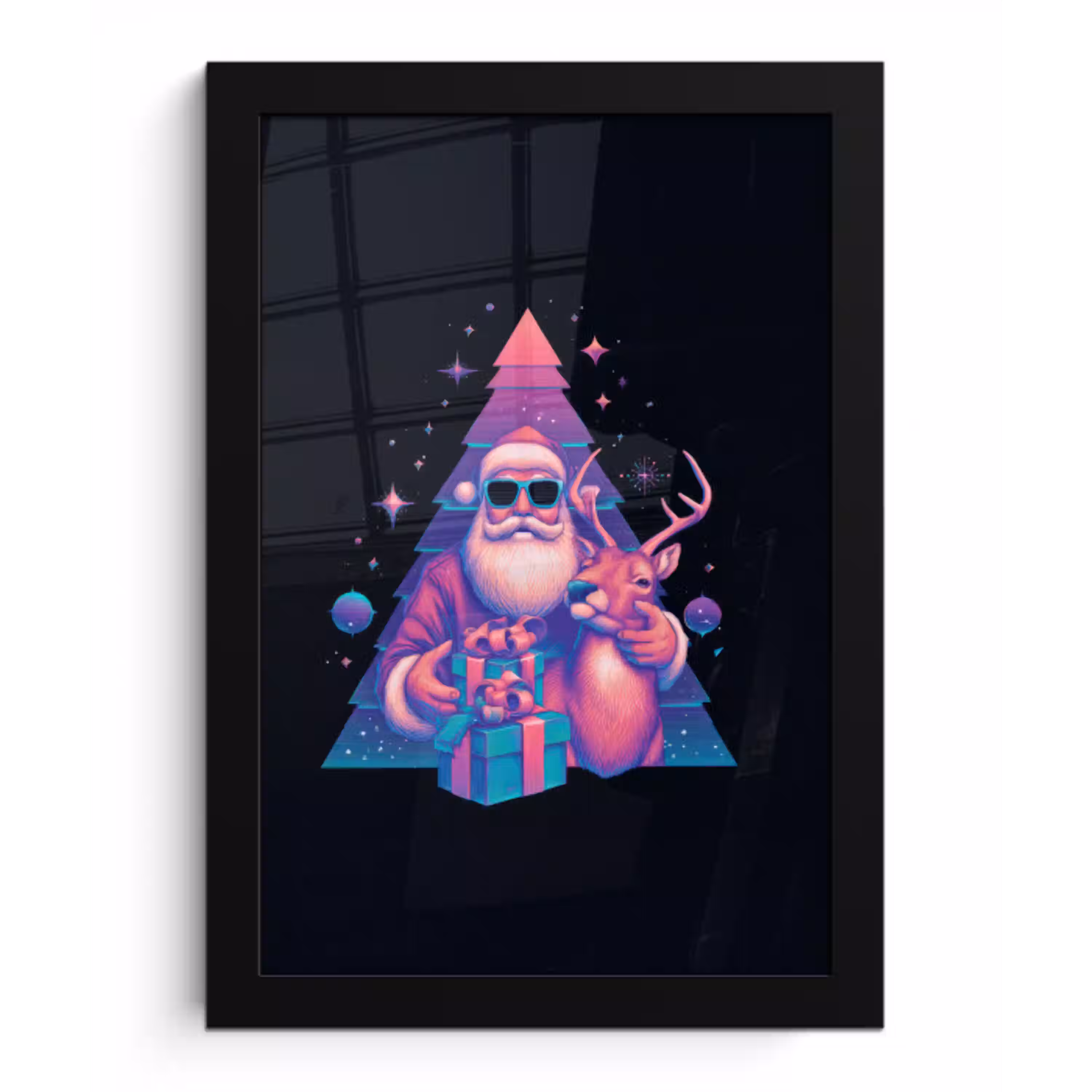 Retro - Kerstman - Rendieren - Kerstboom fotolijst zwart zonder passe partout klein -3d