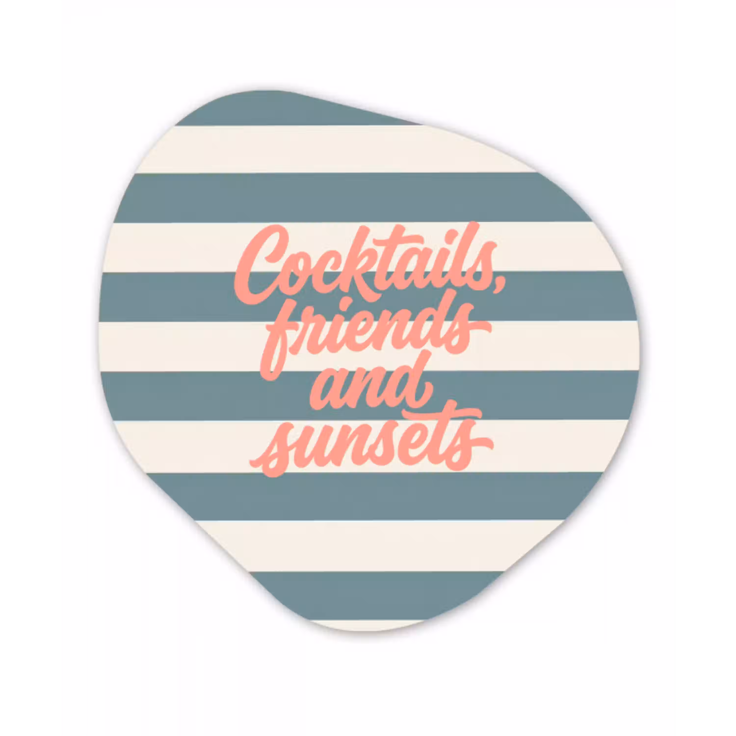 Cocktails - Strepen - Blauw - Koraal Wandcirkel Organisch Aluminium middel -3d