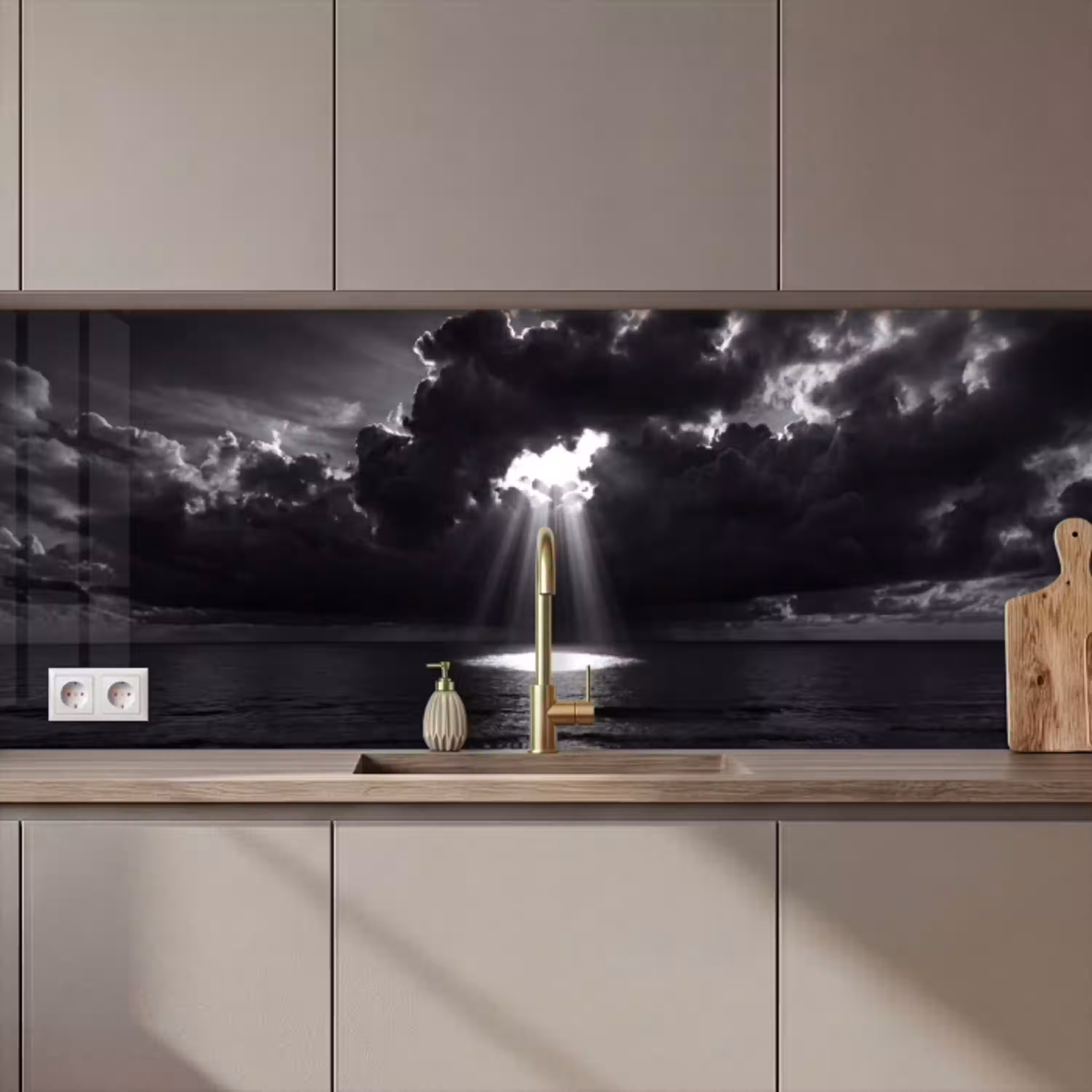Licht - Wolken - Zee - Zwart-wit - Natuur keuken achterwand 2 middel zz_3dshopping