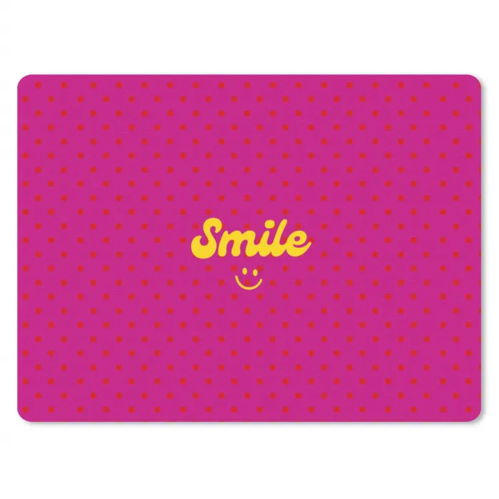 Smile - Stippen - Geel - Smiley - Roze muismat rubber klein -3d