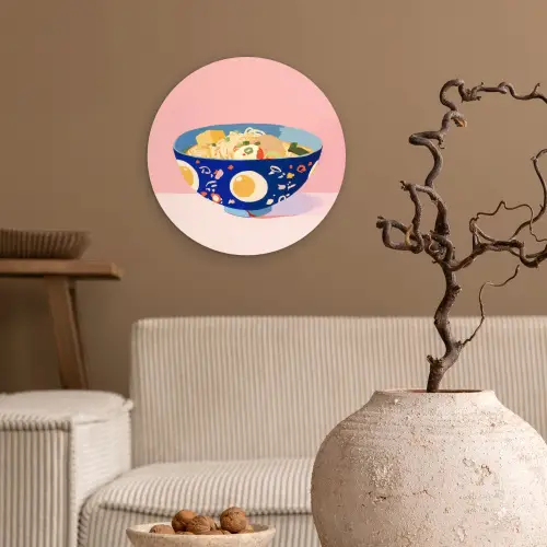 Noodles - Kom - Blauw - Illustratie Wandcirkel plexiglas klein -sfeer1