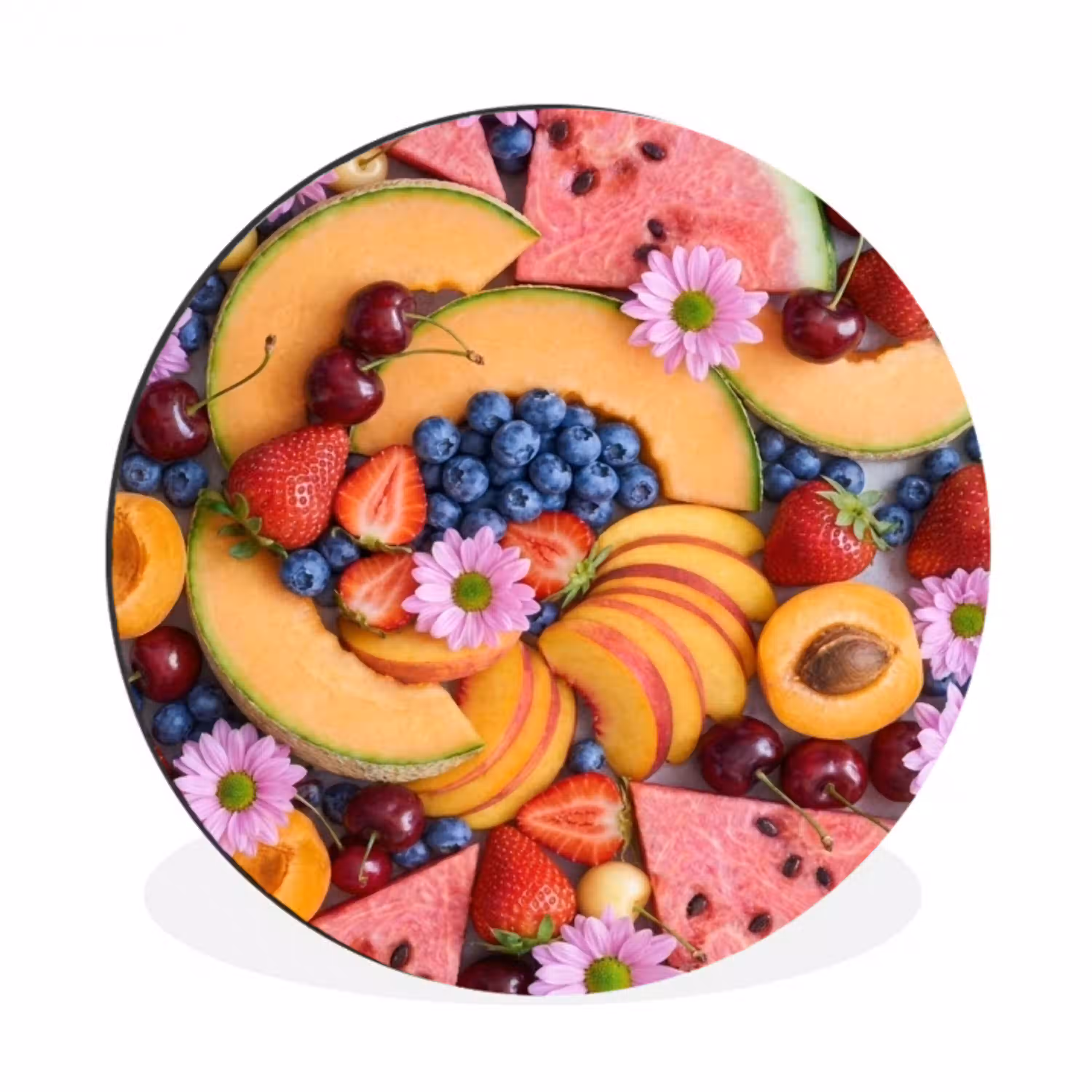 Eten - Fruit - Zomer - Kleurrijk Wandcirkel aluminium klein -3d