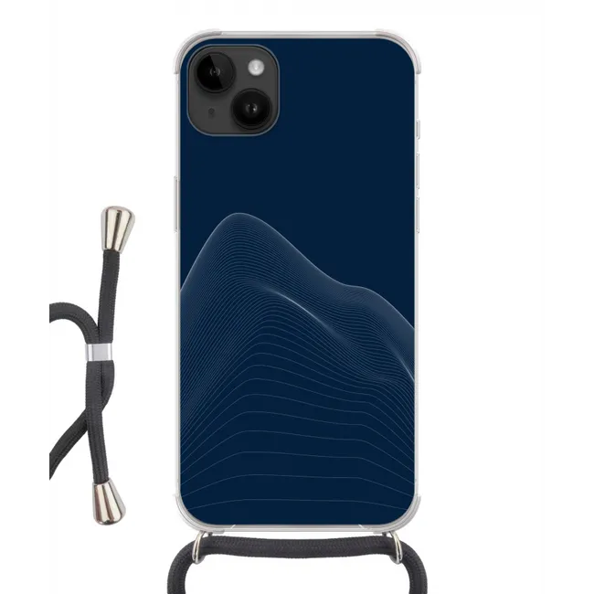 Telefoonhoesje met koord - Lijnen - Abstract - Blauw - Wit