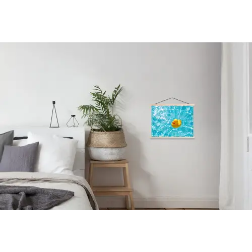 Badeend - Dobberen - Blauw textielposter latten blank klein -woonkamer