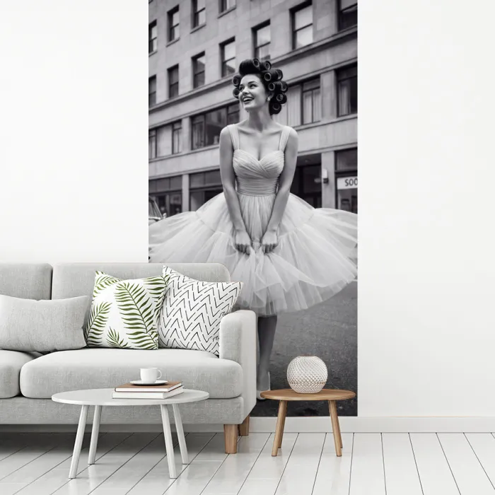 Retro - Vrouw - Zwart - Wit fotobehang vinyl groot -woonkamer