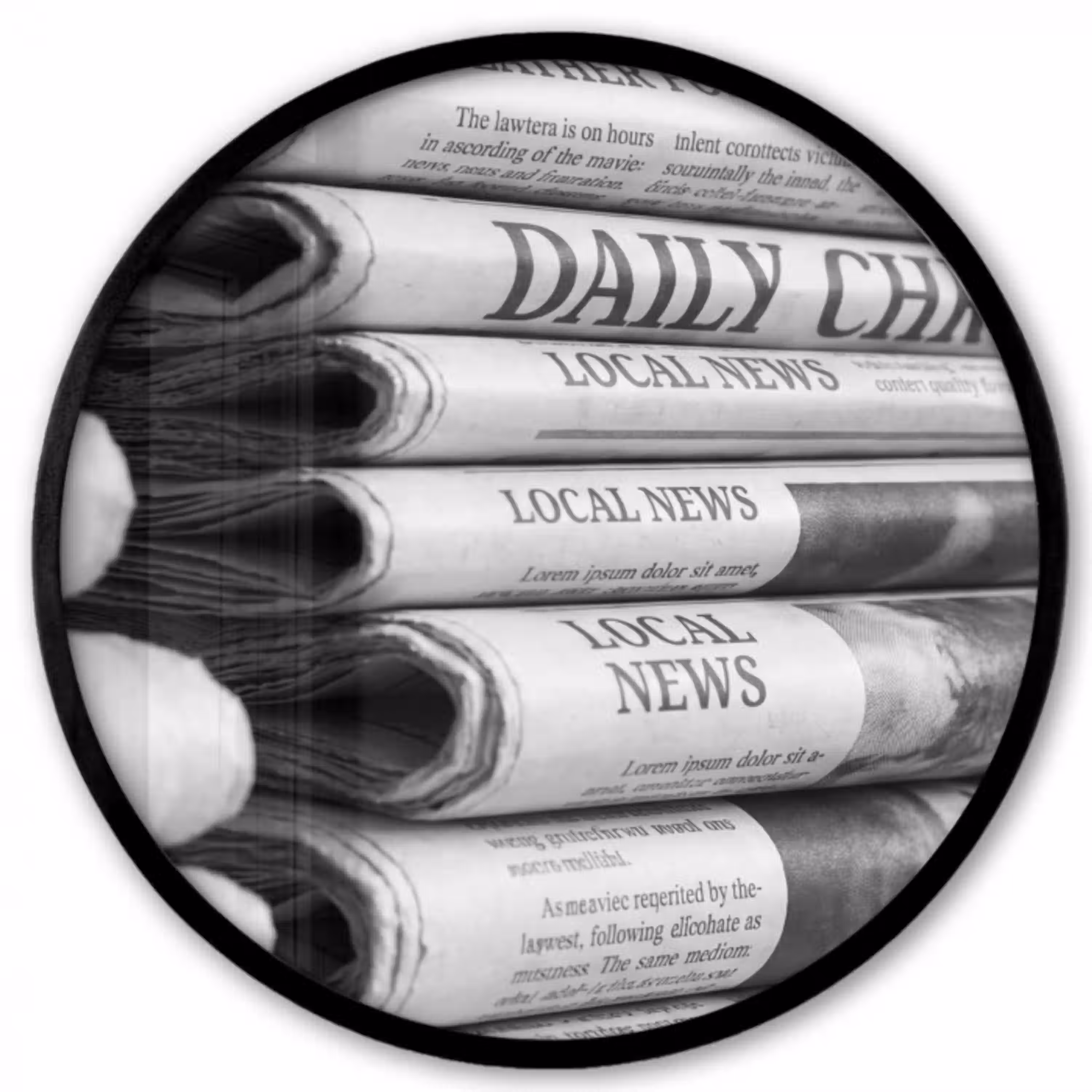 Krant - Stapel - Nieuws - Zwart-wit - Media Fotolijst rond zonder passe partout klein -3d