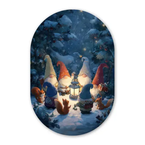 Winter - Gnooms - Eekhoorns - Meerkleurig Wandcirkel Ovaal Forex klein -3d