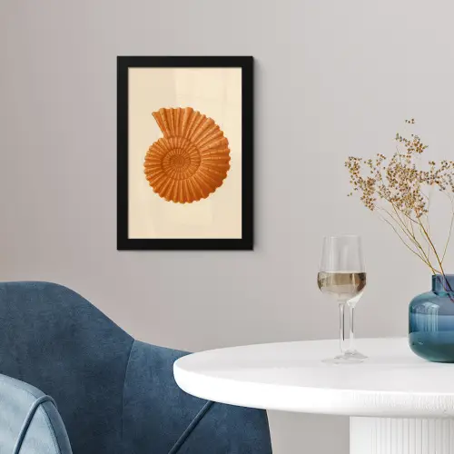 Schelp - Oranje - Ribbels fotolijst zwart zonder passe partout klein -sfeer4
