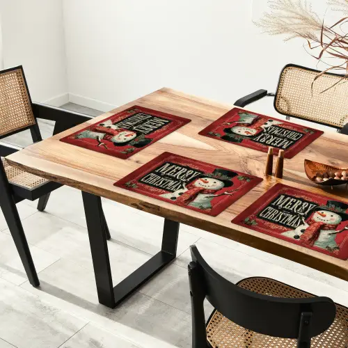 Klassiek - Kerstgroet - Sneeuwpop - Rood Placemat vinyl groot -zzsfeer4_Kitchenyeah-website