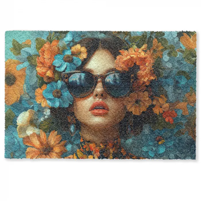 Vrouw - Bloemen - Oranje - Blauw - Modern Deurmat klein -zkaufland3d