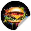 Hamburger - Graffiti - Verf - Kleurrijk - Eten - Abstract Wandcirkel behangsticker klein -3d