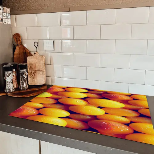 Vrucht - Waterdruppels - Oranje Inductie beschermer vinyl 3mm klein 276 -sfeer3