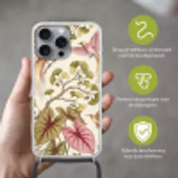 Vogels - Tropisch - Botanisch - Roze Hoesje iPhone 16 Pro Max met koord klein -sfeer2_NL