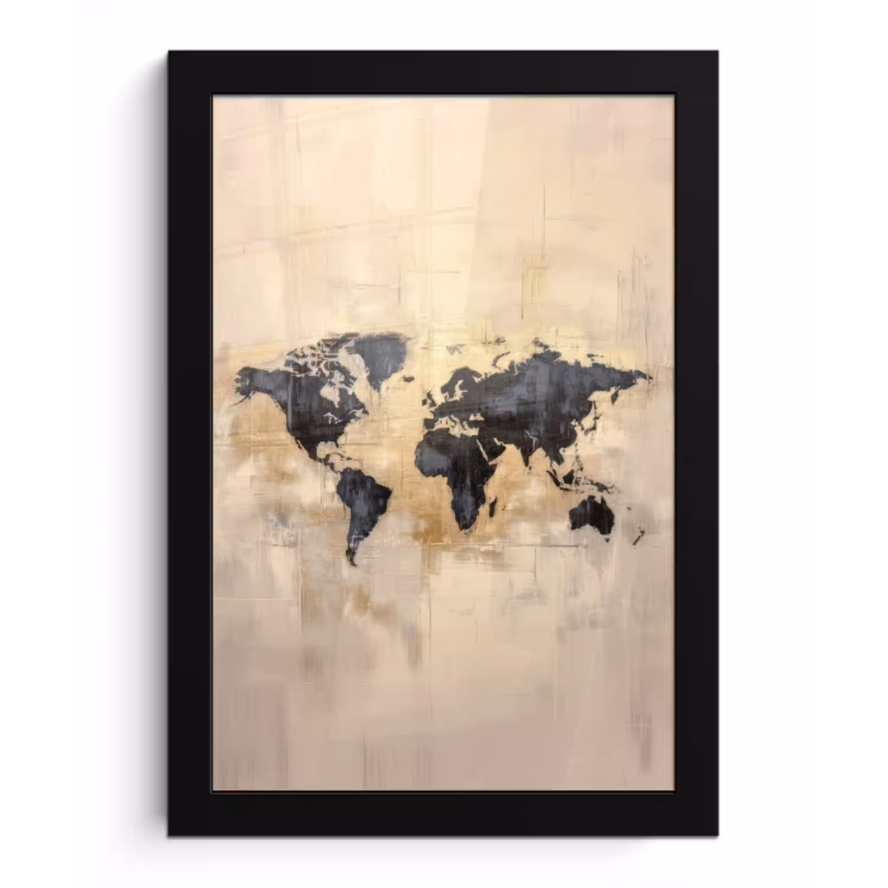 Wereldkaart - Goud - Zwart - Abstract fotolijst zwart zonder passe partout klein -3d