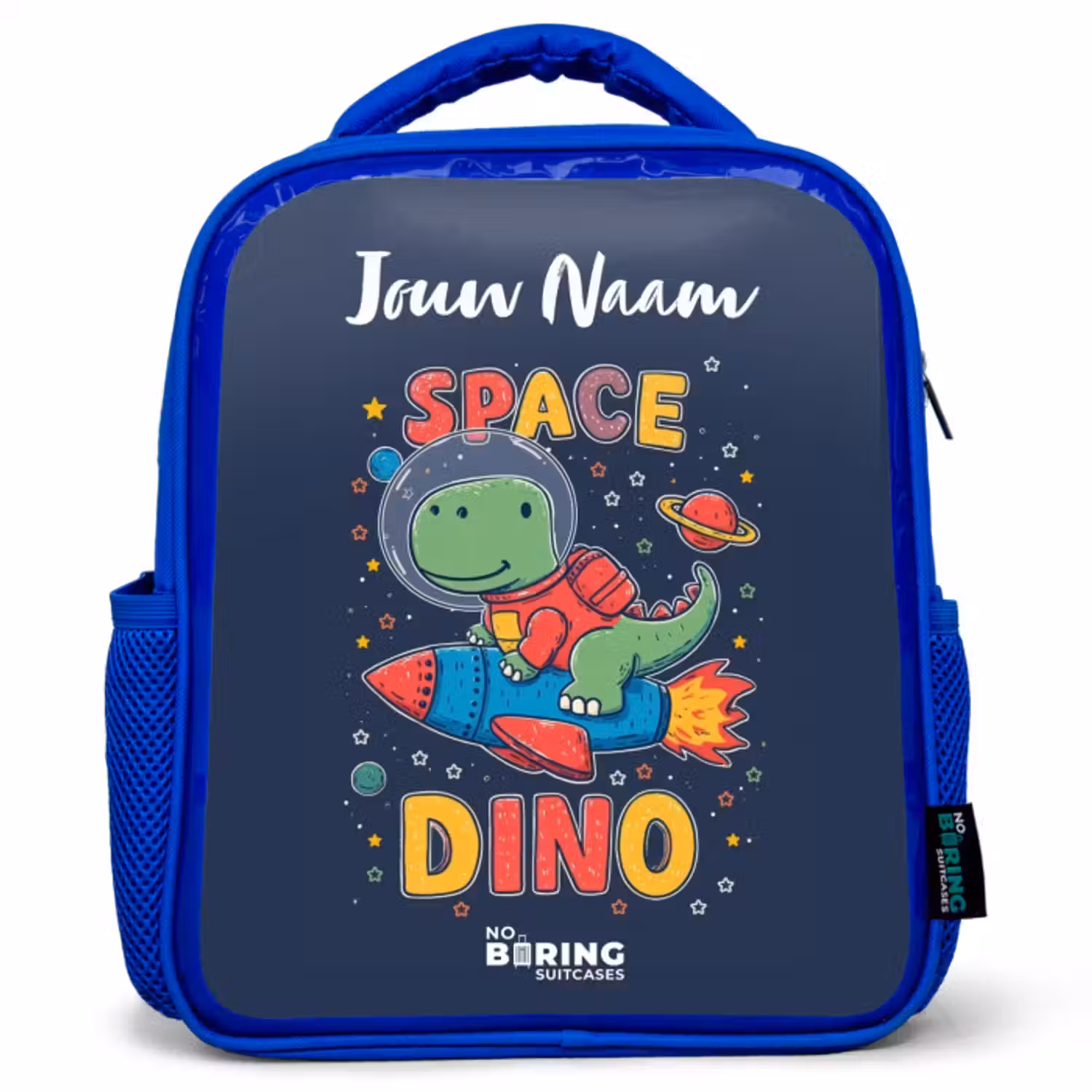 Kinderrugzak met naam - Blauw - Dinosaurus - Groen - Raket - Sterrenhemel
