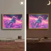 Astronaut - Neon - Roze - Wolken Light Box met batterij (Wandlamp) middel -sfeer3