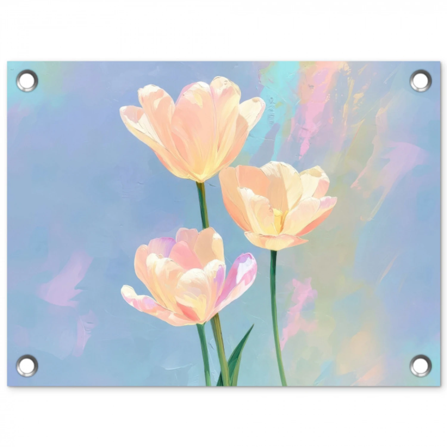 Tulpen - Roze accenten - Blauw tuinposter los doek klein -3d
