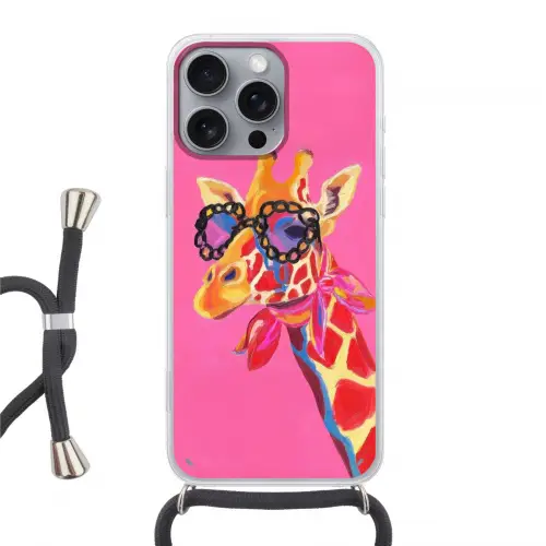 Giraf - Roze - Bril - Sjaal Hoesje iPhone 16 Pro Max met koord klein -3d
