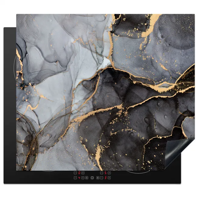 Inductiebeschermer - Marmer - Abstract - Goud - Grijs