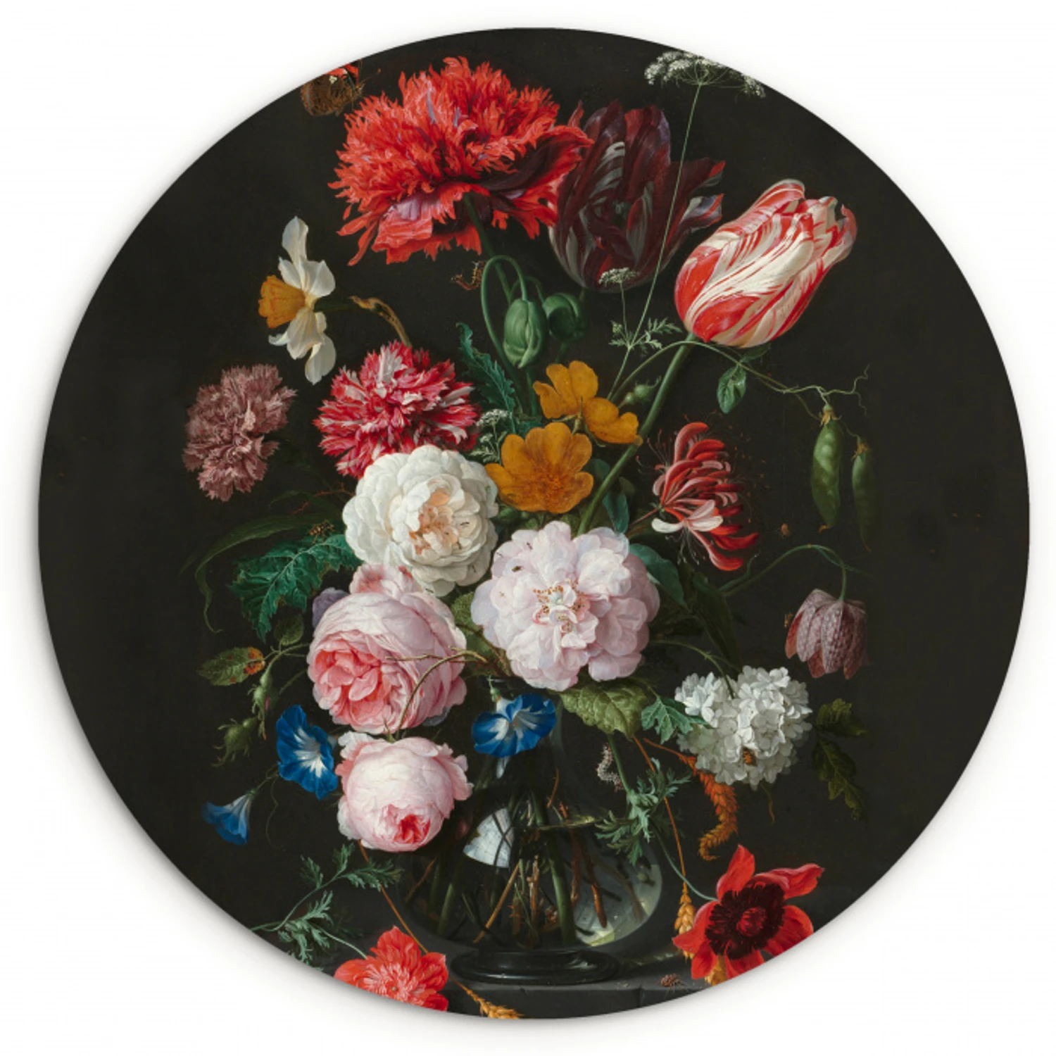 Stilleven met bloemen in een glazen vaas - Schilderij van Jan Davidsz. de Heem Wandcirkel kunststof plaat 5mm dik klein -3d