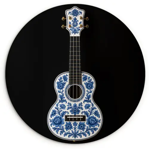 Ukelele - Delfts - Blauw - Muziek Wandcirkel plexiglas klein -3d