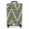 Patroon van bladeren in beige met donkergroen NBS - Handbagage koffer - Unisex middel -productfoto_recht