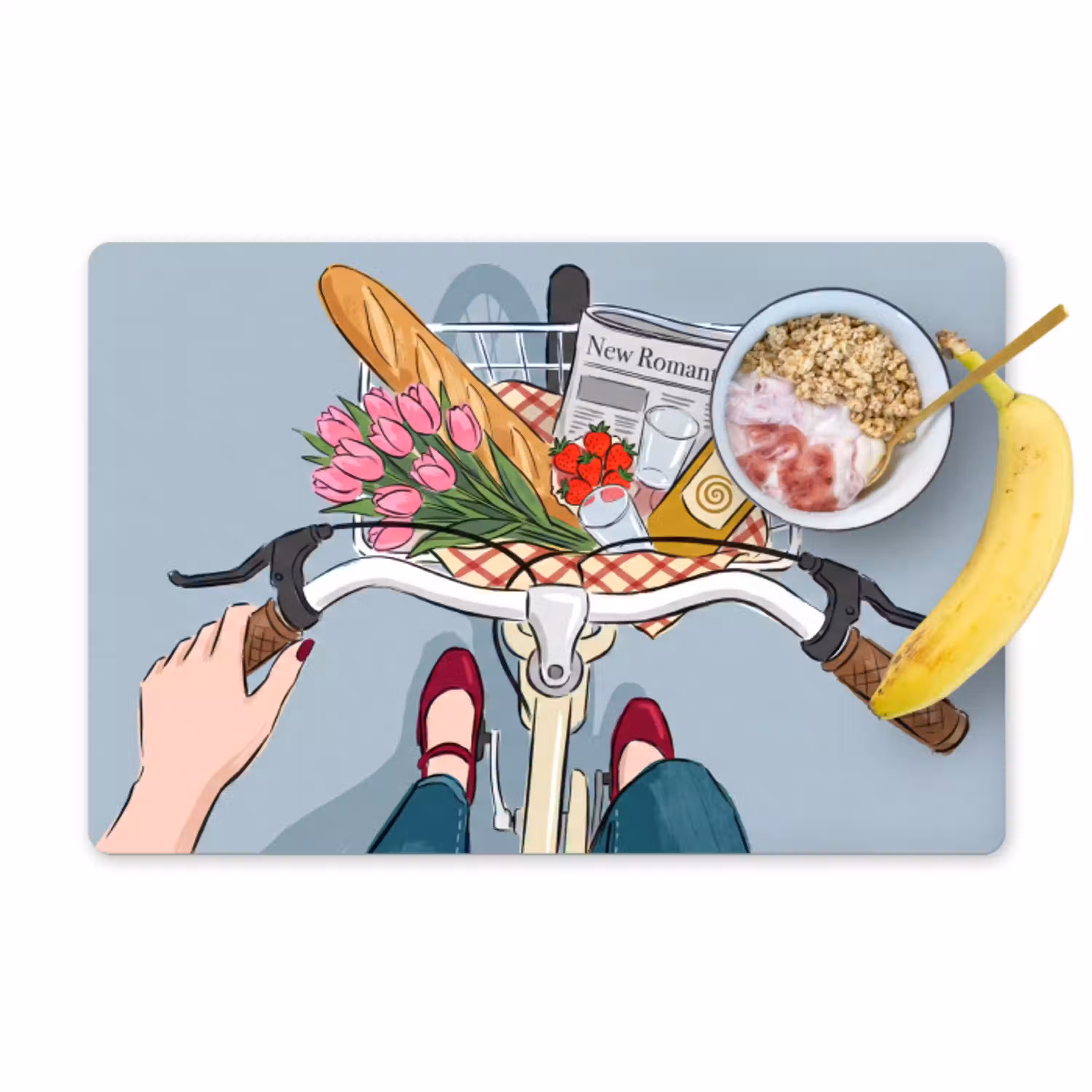 Fiets - Picknick - Zomer - Illustratie Placemat vinyl groot -zzzproduct_Kitchenyeah-website