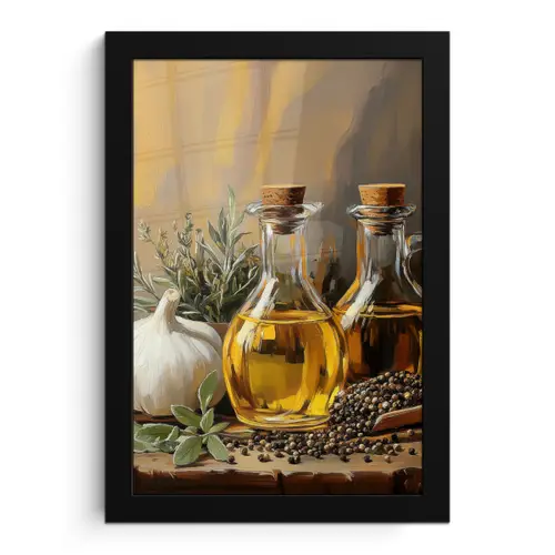 Stilleven - Olijfolie - Knoflook - Kruiden fotolijst zwart zonder passe partout klein -3d
