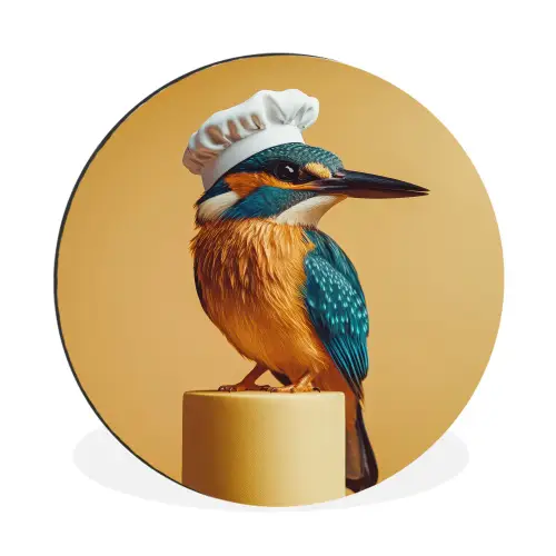 Ijsvogel - Pilaar - Koksmuts - Vogel Wandcirkel aluminium klein -3d